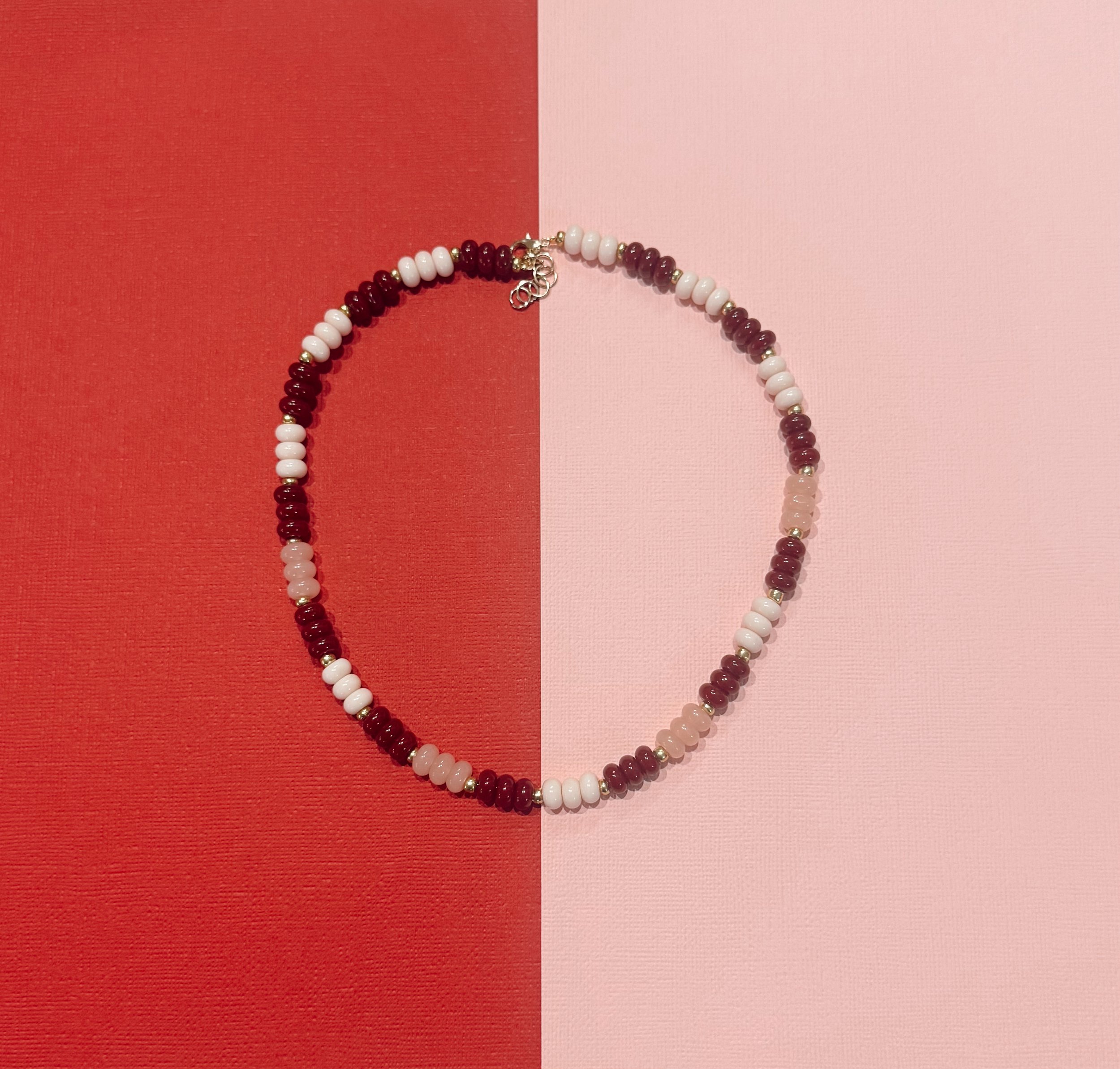 Maroon and Pink Beaded Necklace
