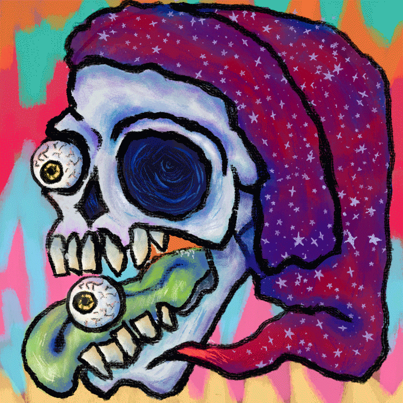 Animated GIF showing a magical skull.