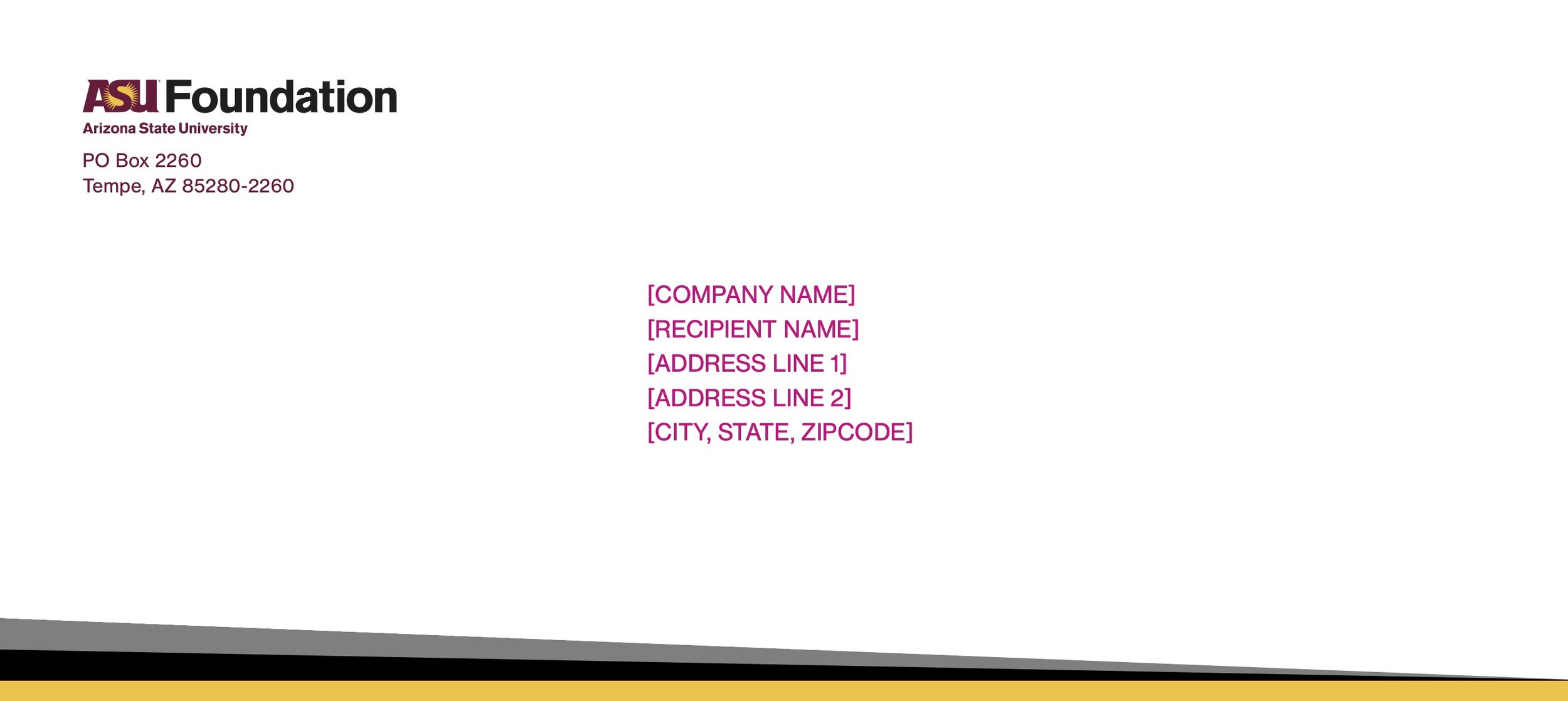 A letter or form with the Arizona State University (ASU) Foundation logo, address, and placeholders for recipient and address details.