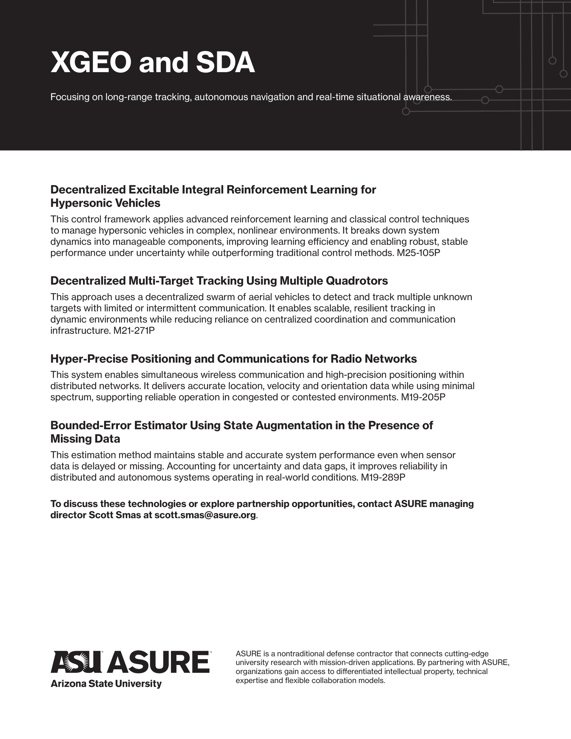 A webpage from ASURE, a division of Arizona State University, discussing autonomous systems, machine learning, and research collaborations.