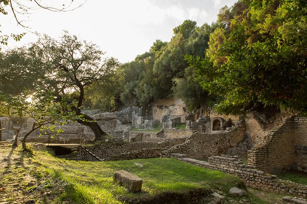 The sun begins to set in Butrint, Albania