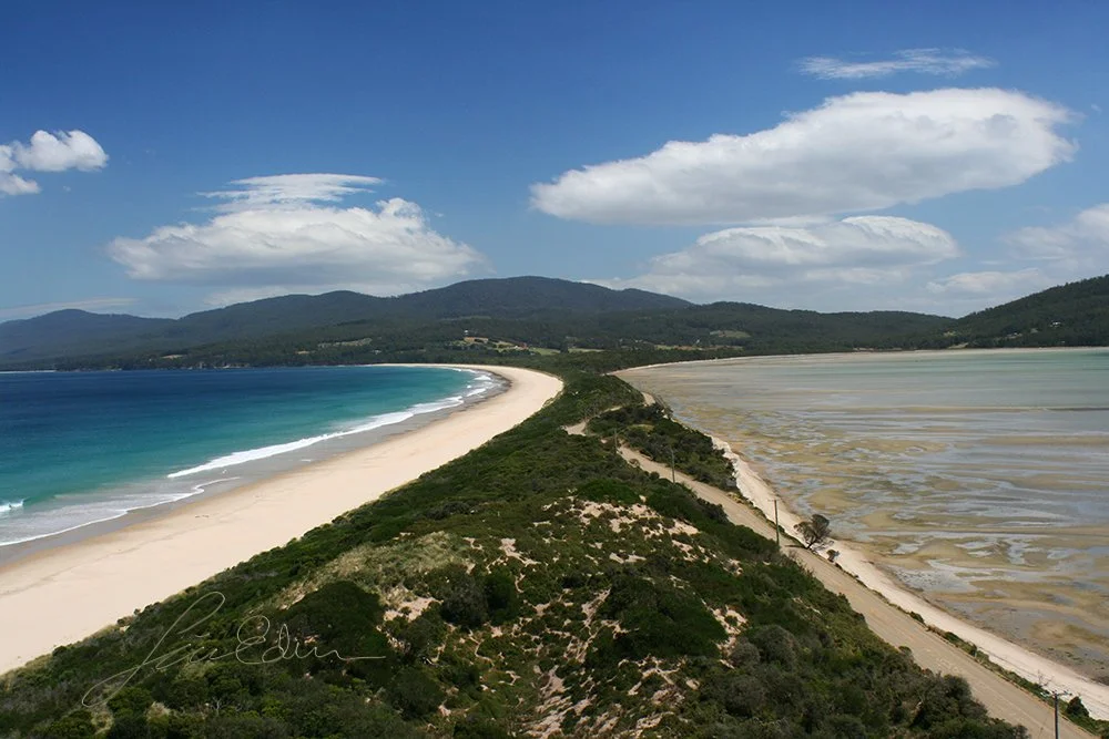 The peculiar and beautiful converging beaches at Bruney island, Tasmania, Australia