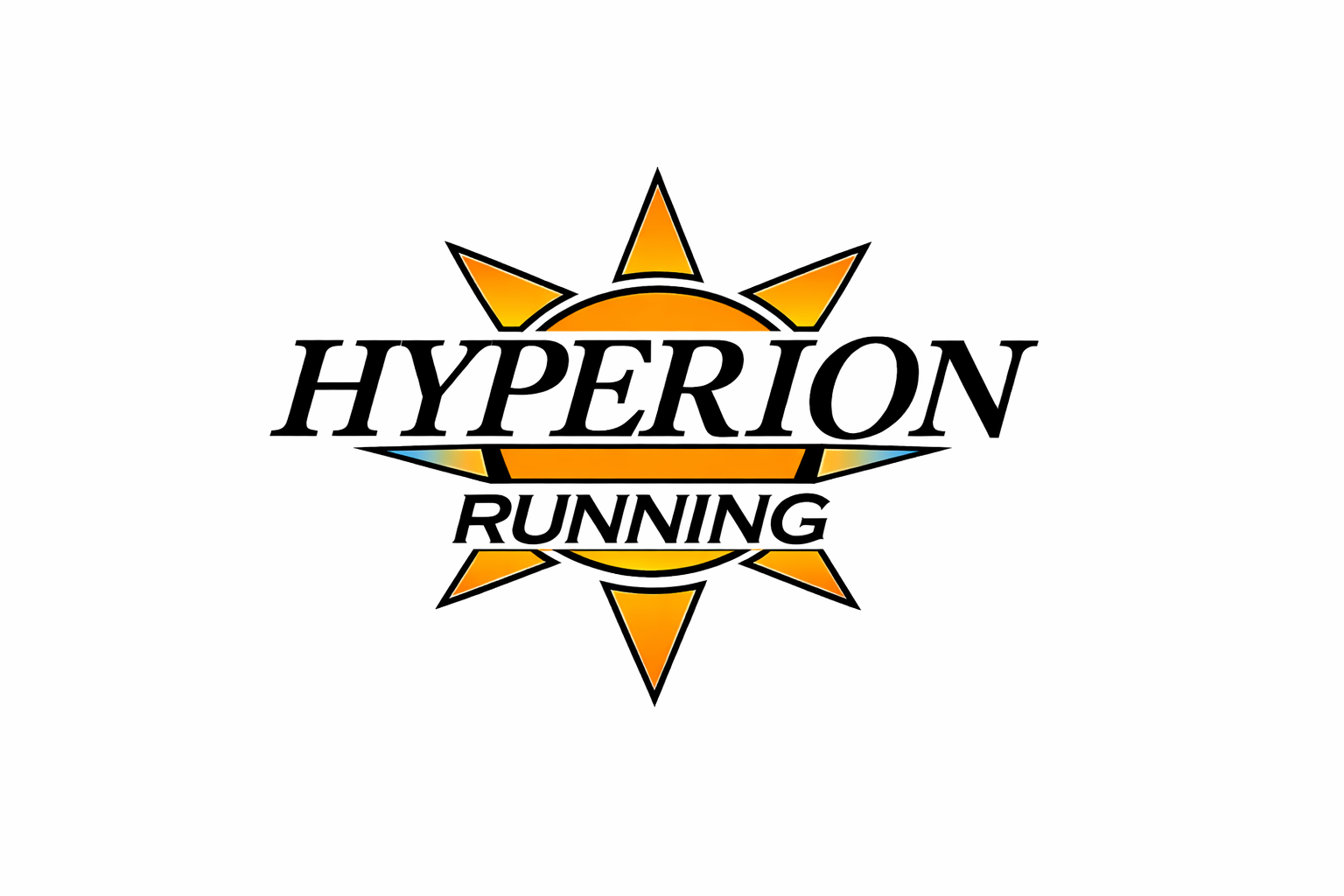 Logo with a sun and star design. The text 'HYPERION' is centered with 'RUNNING' underneath in black font.