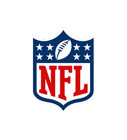 NFL logo with shield shape, stars, football, and red letters.