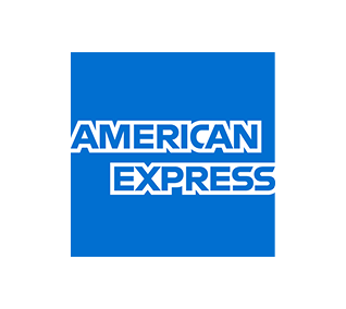 American Express logo with a blue square background and white text.