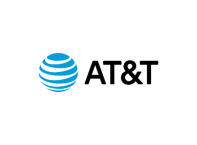 AT&T logo with a blue globe and black text on a black background.