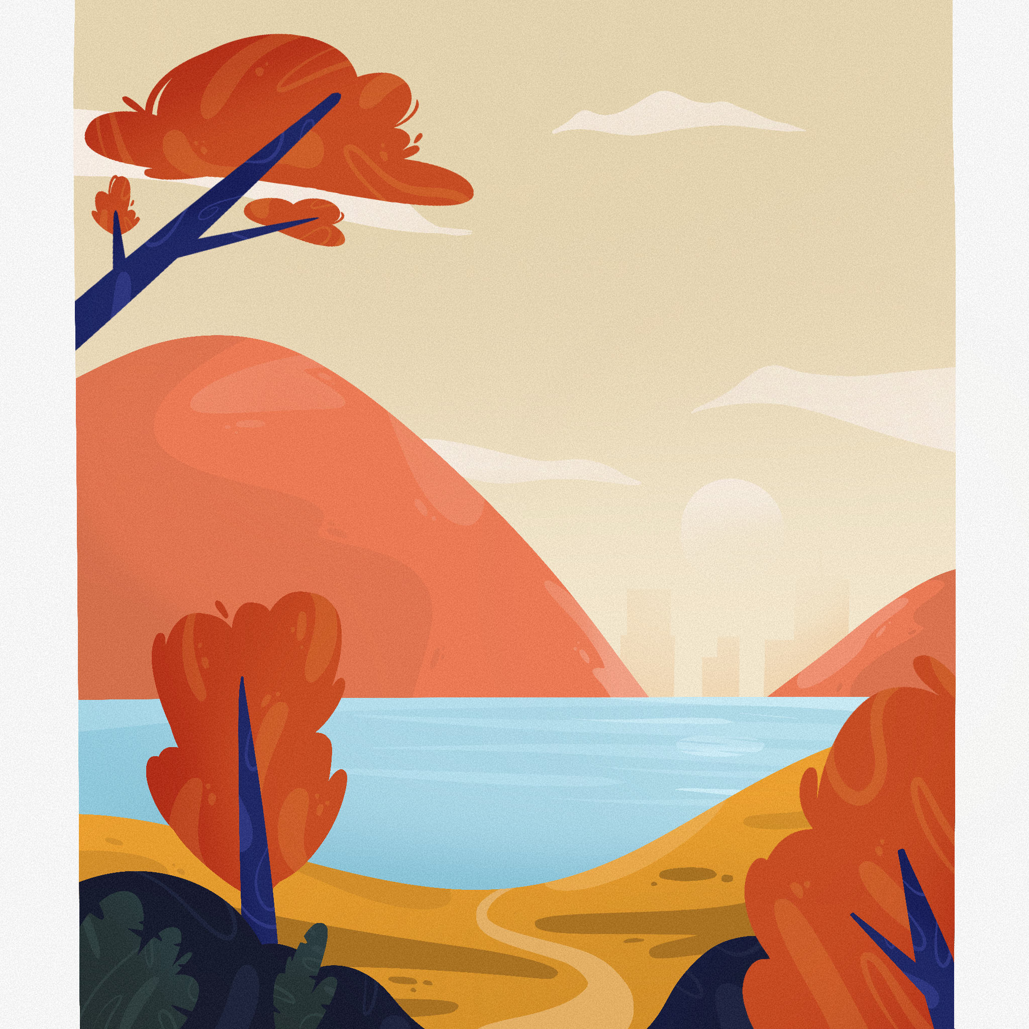 Spring — An Apple Watch face exploration, testing color and technique through a warm seasonal landscape.