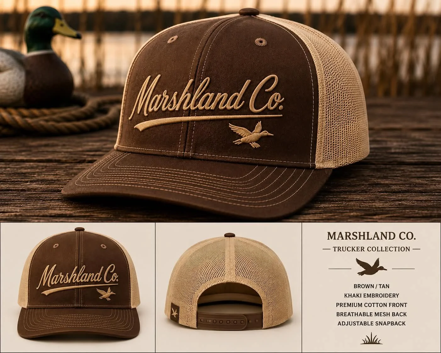 MARSHLAND CO. BROWN/KHAKI TRUCKER HAT