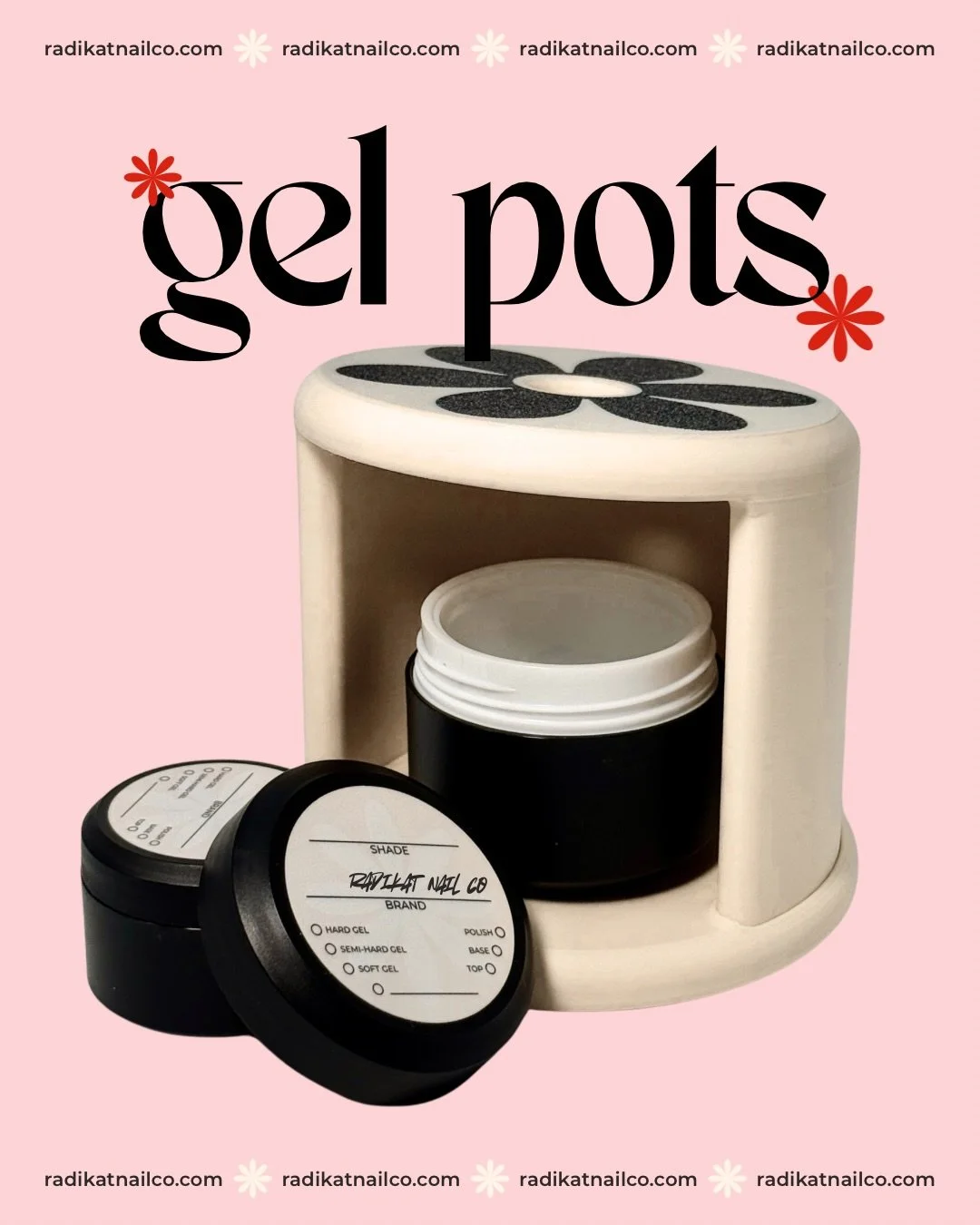 Need to depot some gels but don&rsquo;t have the proper container? I got you &hearts;️

These empty gel pots are acetone resistant and double lined to protect your gels from UV light. 

Each pot has a label sticker that allows you to note what&rsquo;