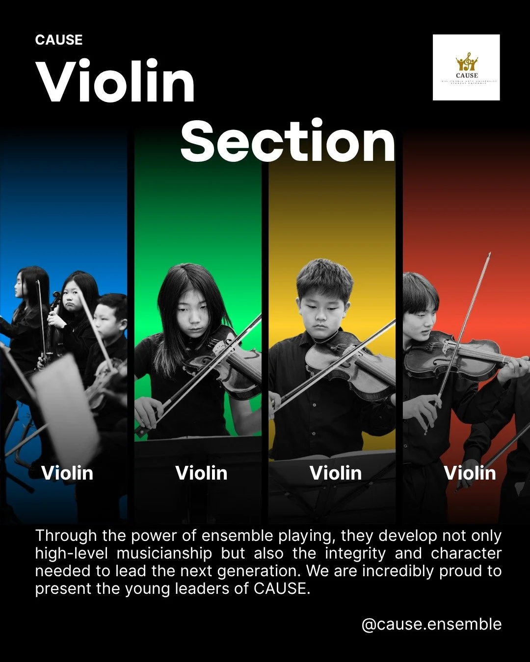 ✨ Meet Our Talented Musicians! (단원들을 소개합니다!) ✨

Introducing the heart and soul of the CAUSE Youth Orchestra&mdash;our incredible musicians! 🎻🎺🎹

From passionate elementary students taking their first steps on stage to advanced players leading thei