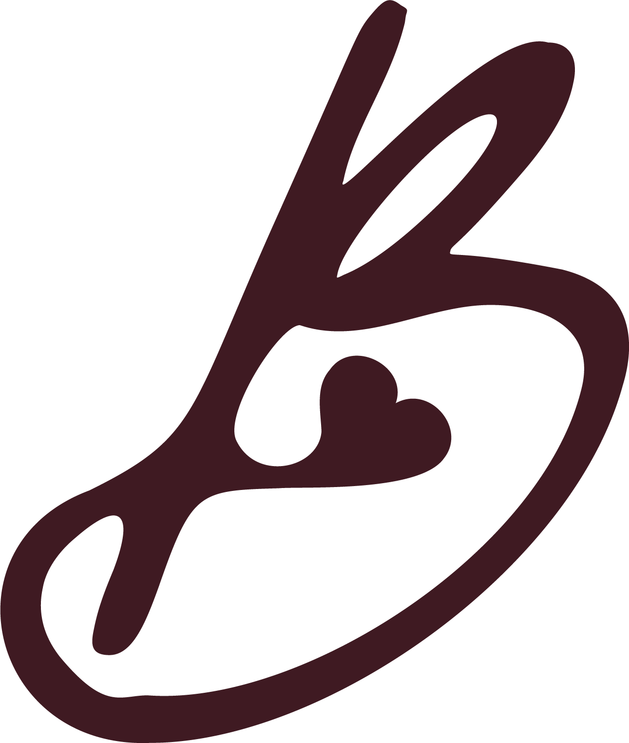 A minimalistic, dark-colored line drawing of a potted plant with two heart-shaped leaves.