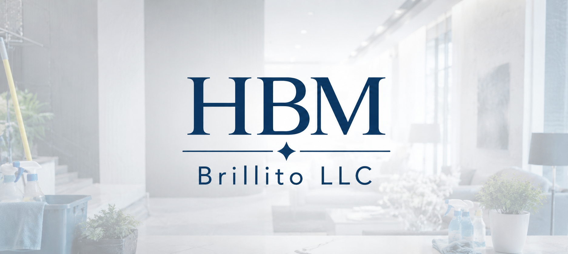Logo of HBMI Brillito LLC on a glass door with a bright, modern office interior in the background.