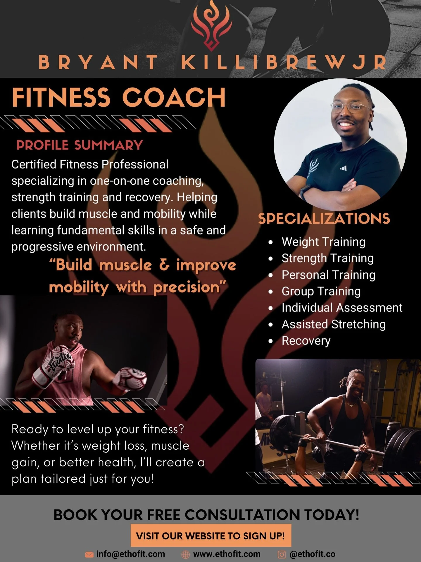 Meet Coach Bryant! 💪🏾😎

Certified Fitness Coach for over 6 years specializing in one-on-one coaching, strength training, recovery and creating exercise programs tailored to each client&rsquo;s individual strengths, needs. 

&ldquo;I focus on build