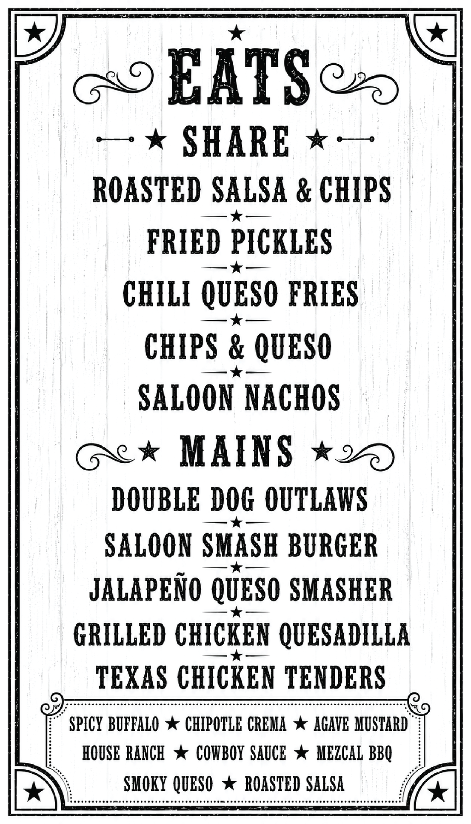 Hey Darlin' Saloon food menu Houston Heights bar food