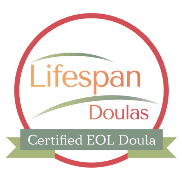 Lifespan Doulas logo with a ribbon stating "Certified EOL Doula".