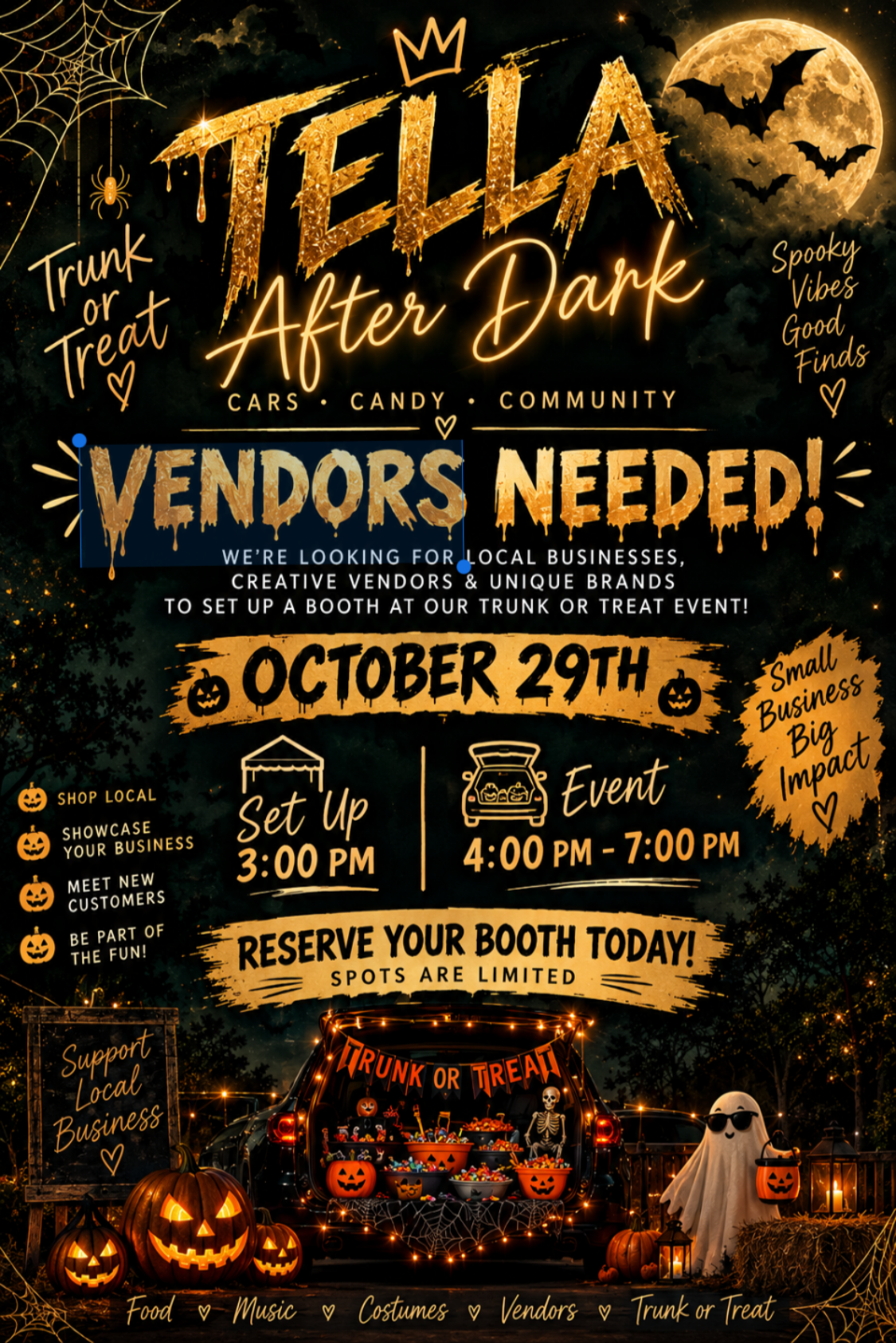 Tella After Dark: Halloween Shopping, Food, Music &amp; Trunk or Treat