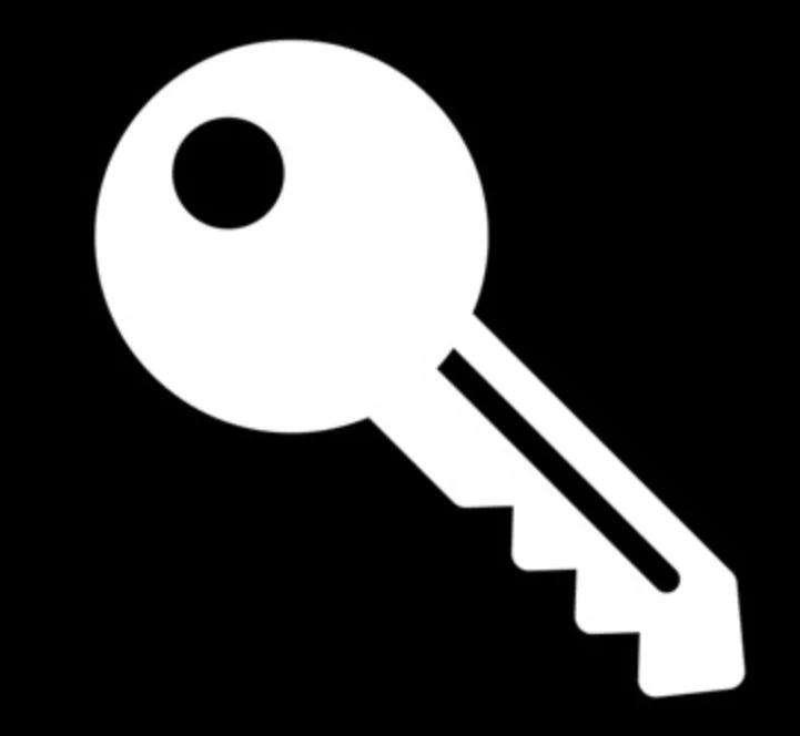 A white key with a round head and a notched blade on a black background.