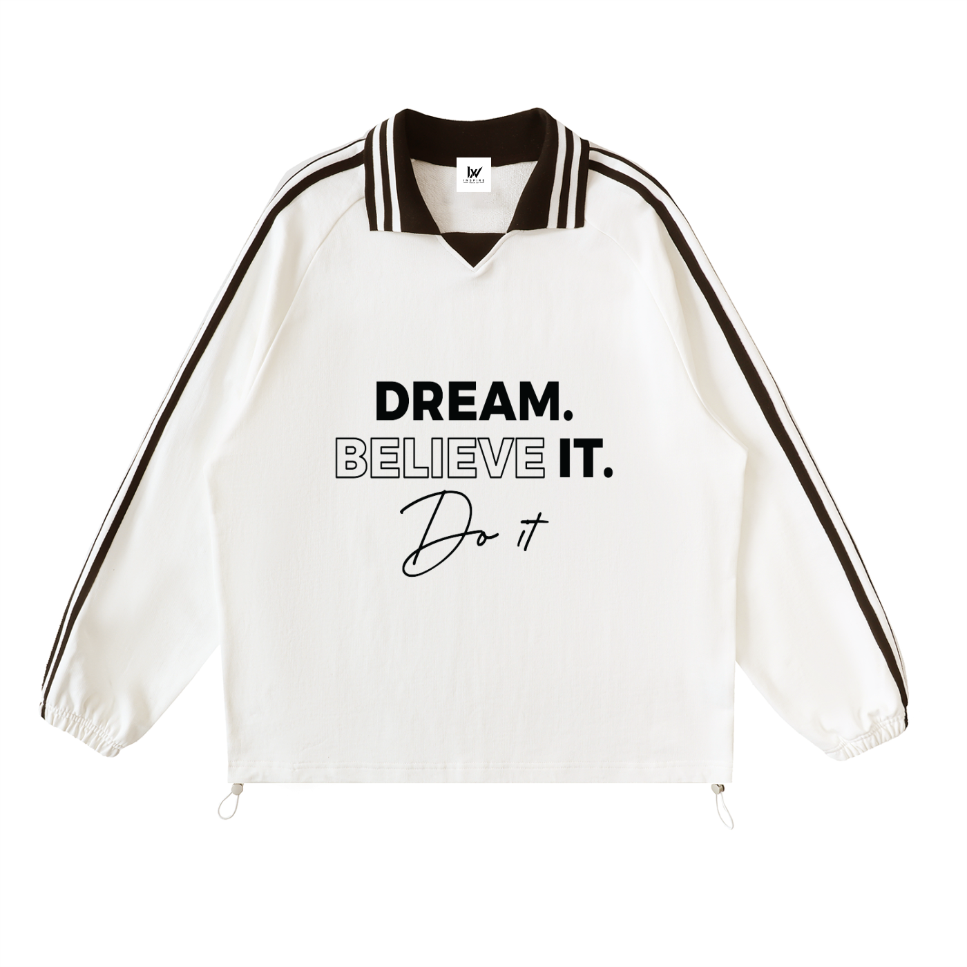 Contrast Striped Lapel Collar Sweatshirt-Dream, Do It