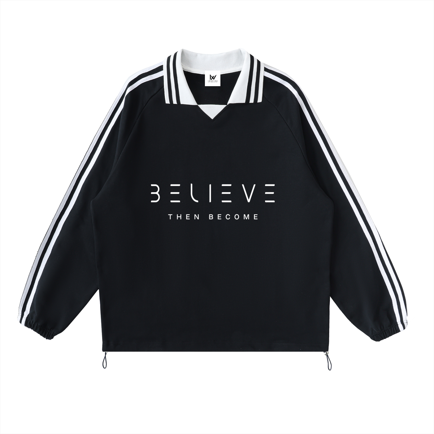 Contrast Striped Lapel Collar Sweatshirt-Believe