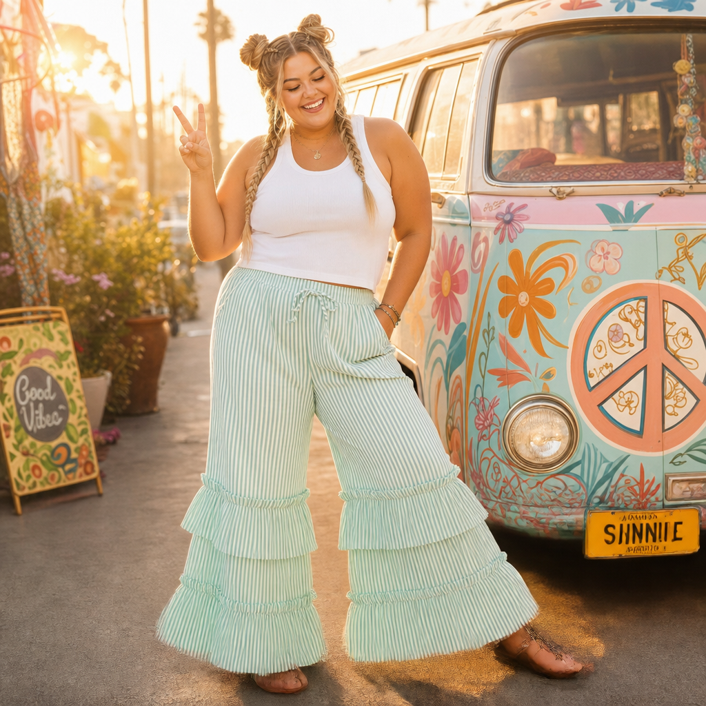 HIPPIE Plus Striped Pull-on Maxi Pants