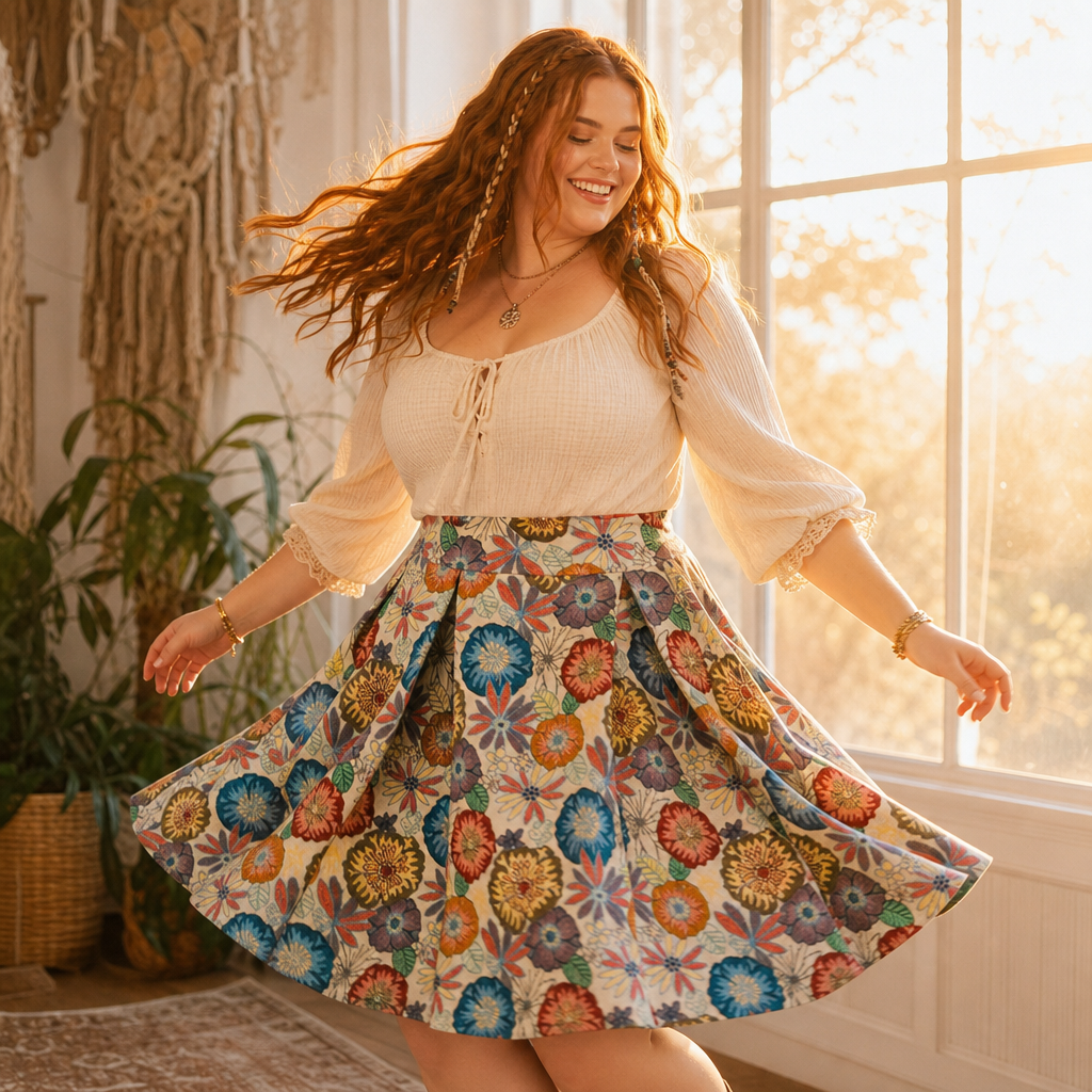 HIPPIE Floral Jacquard Pleated Midi Skirt