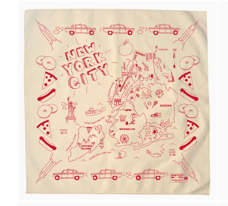 New York City Bandana - Map Design, 100% Cotton, USA Made