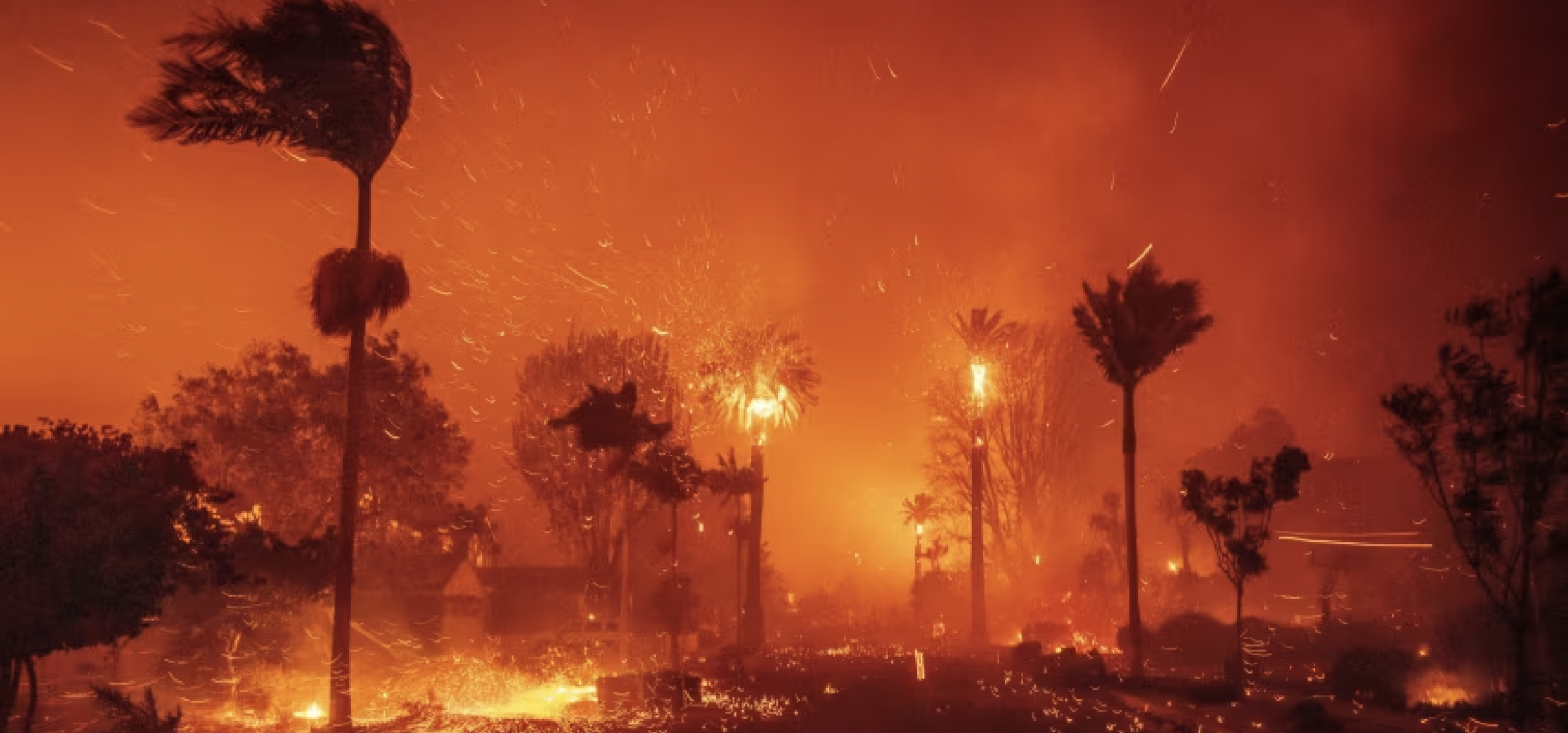 A photo of a fire ember storm during the Palisades Fire by Ethan Swope/AP