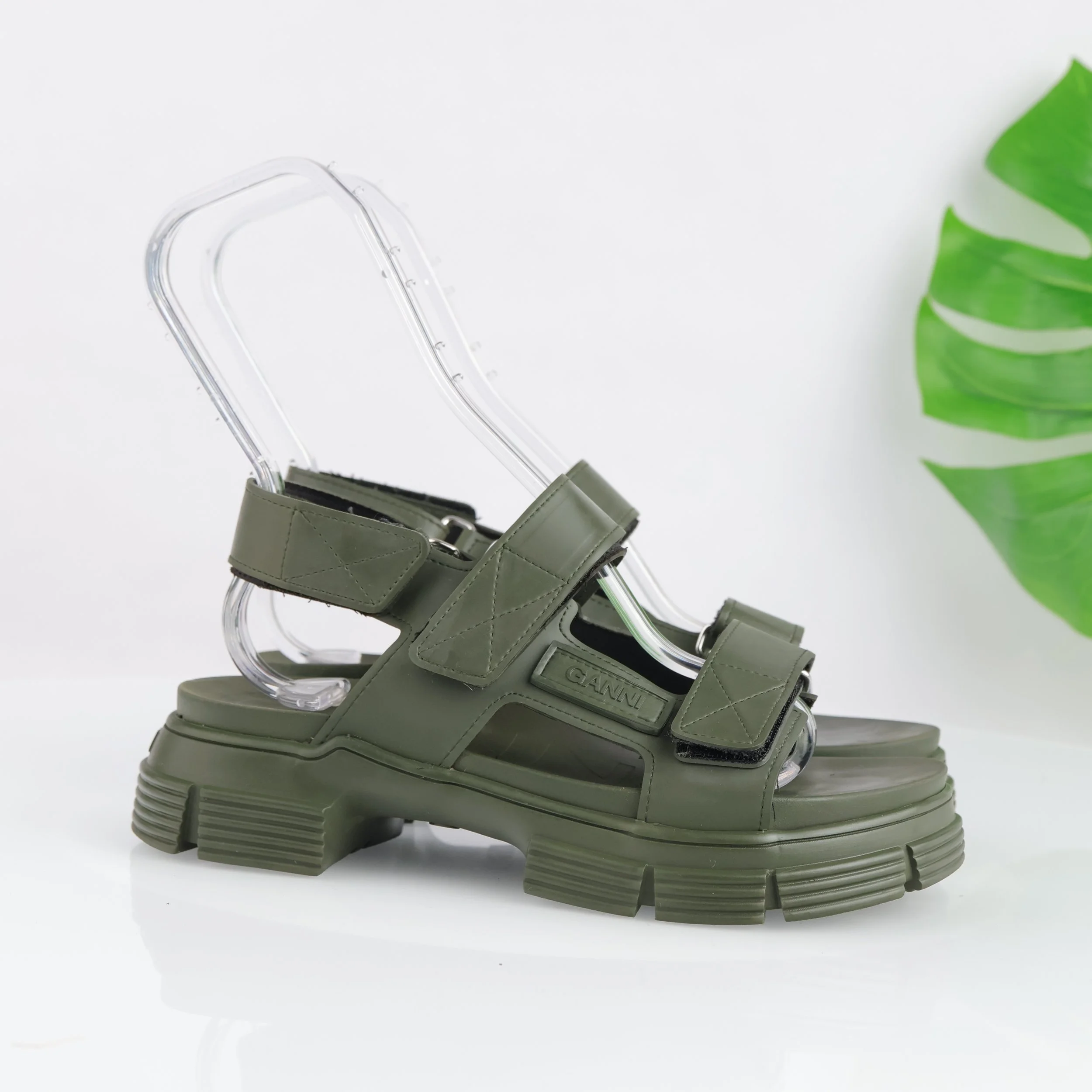 Olive-green chunky platform sandal.