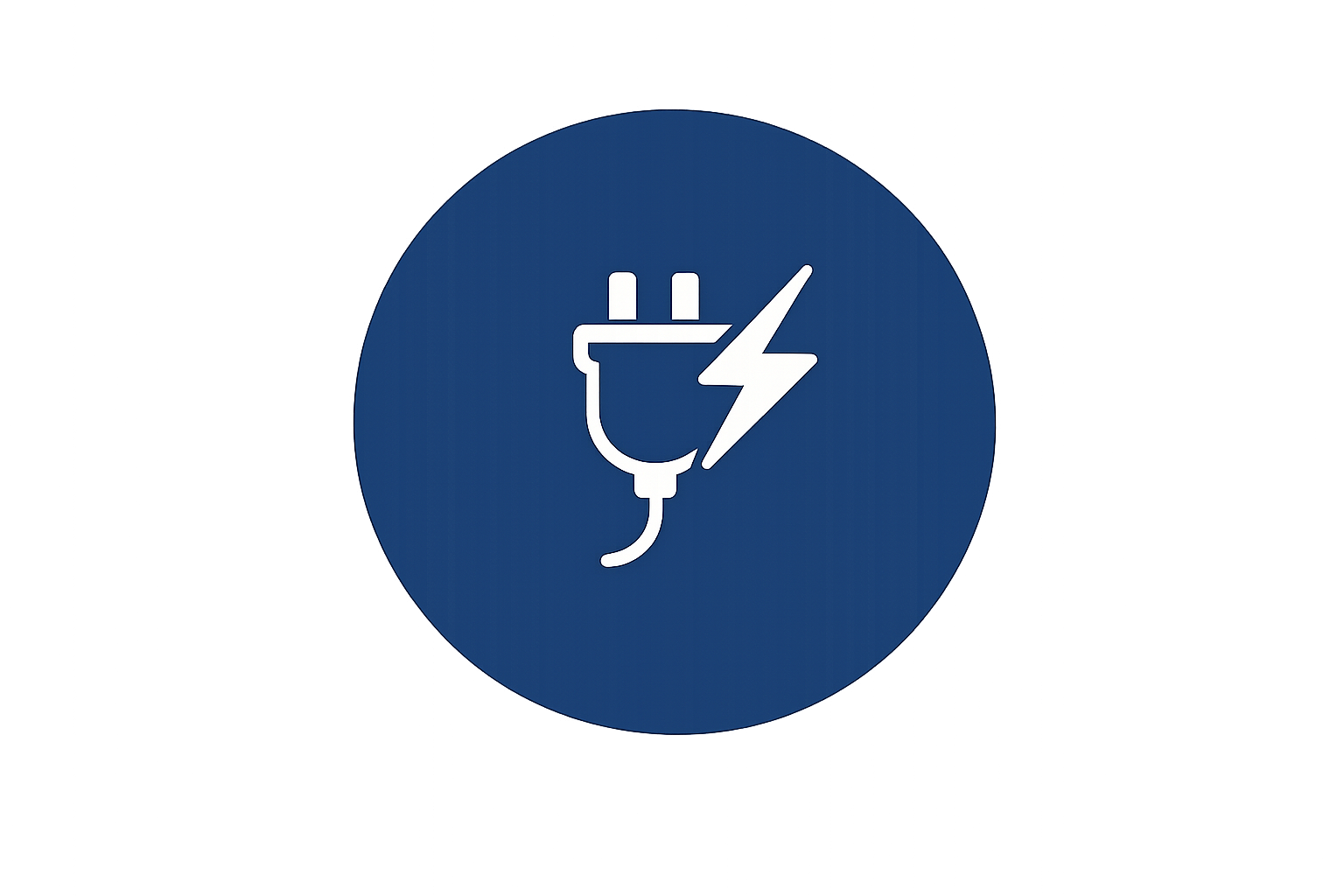 Blue circular icon with a white electrical plug and lightning bolt symbol.