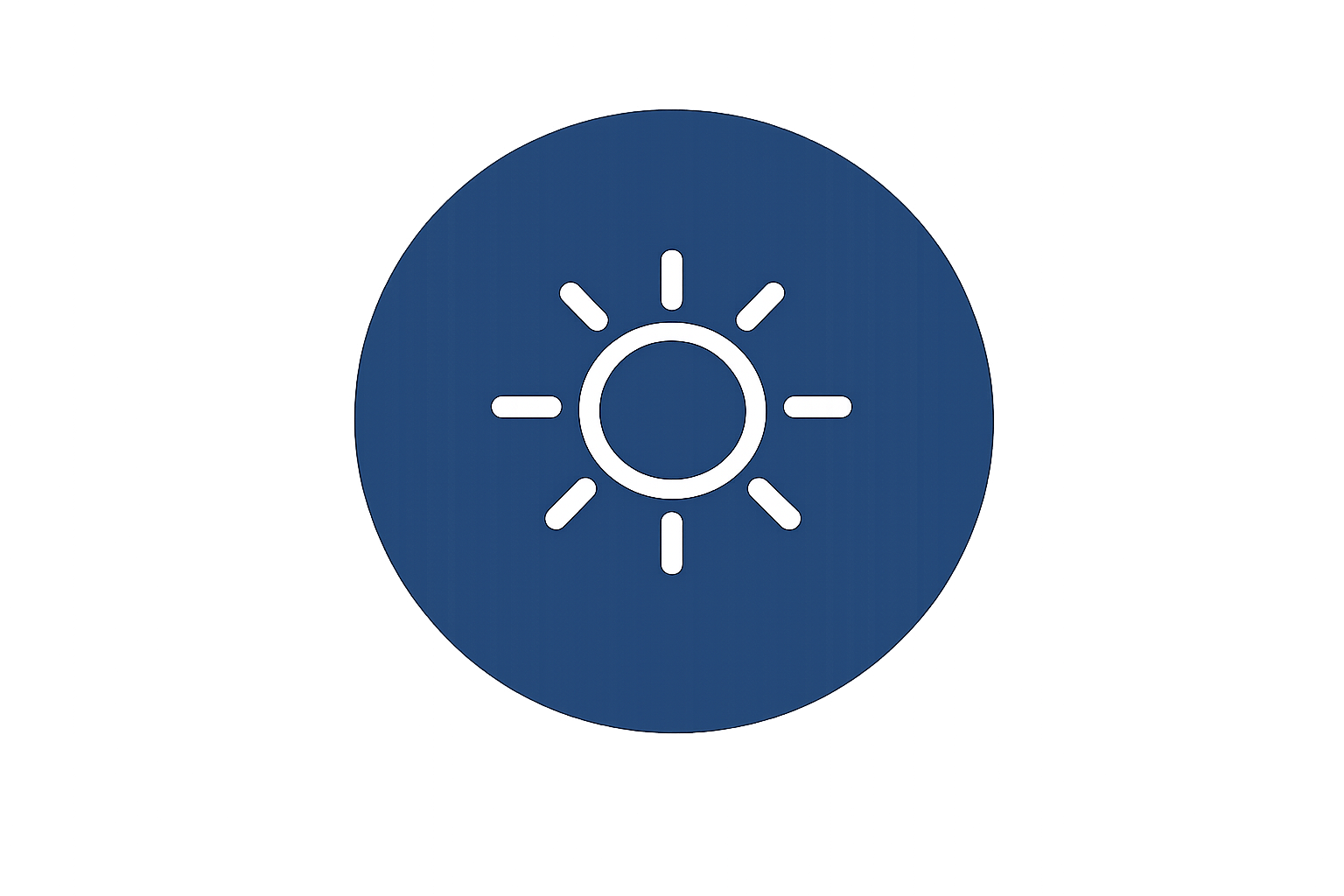 A blue circular icon with a white sun symbol in the center, representing brightness or light settings.