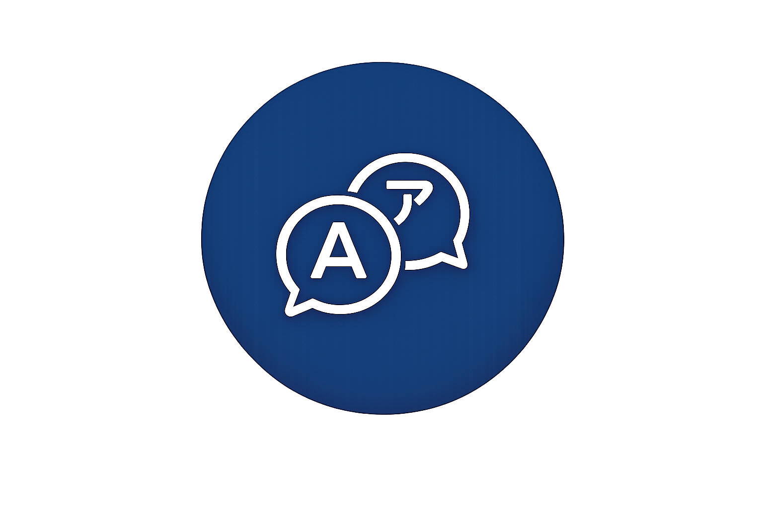 Icon with two speech bubbles, one containing an 'A' and the other with an upward arrow, representing translation or language assistance.