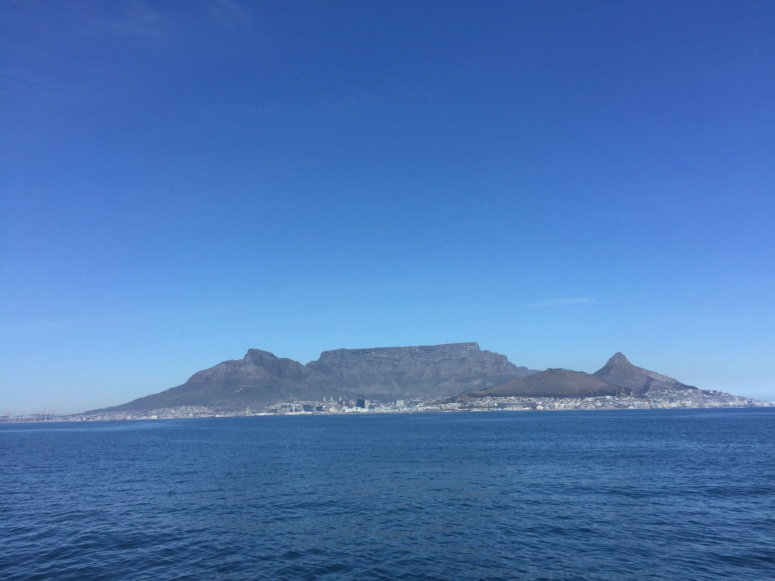Table Mountain and Cape Town seen from across the water.