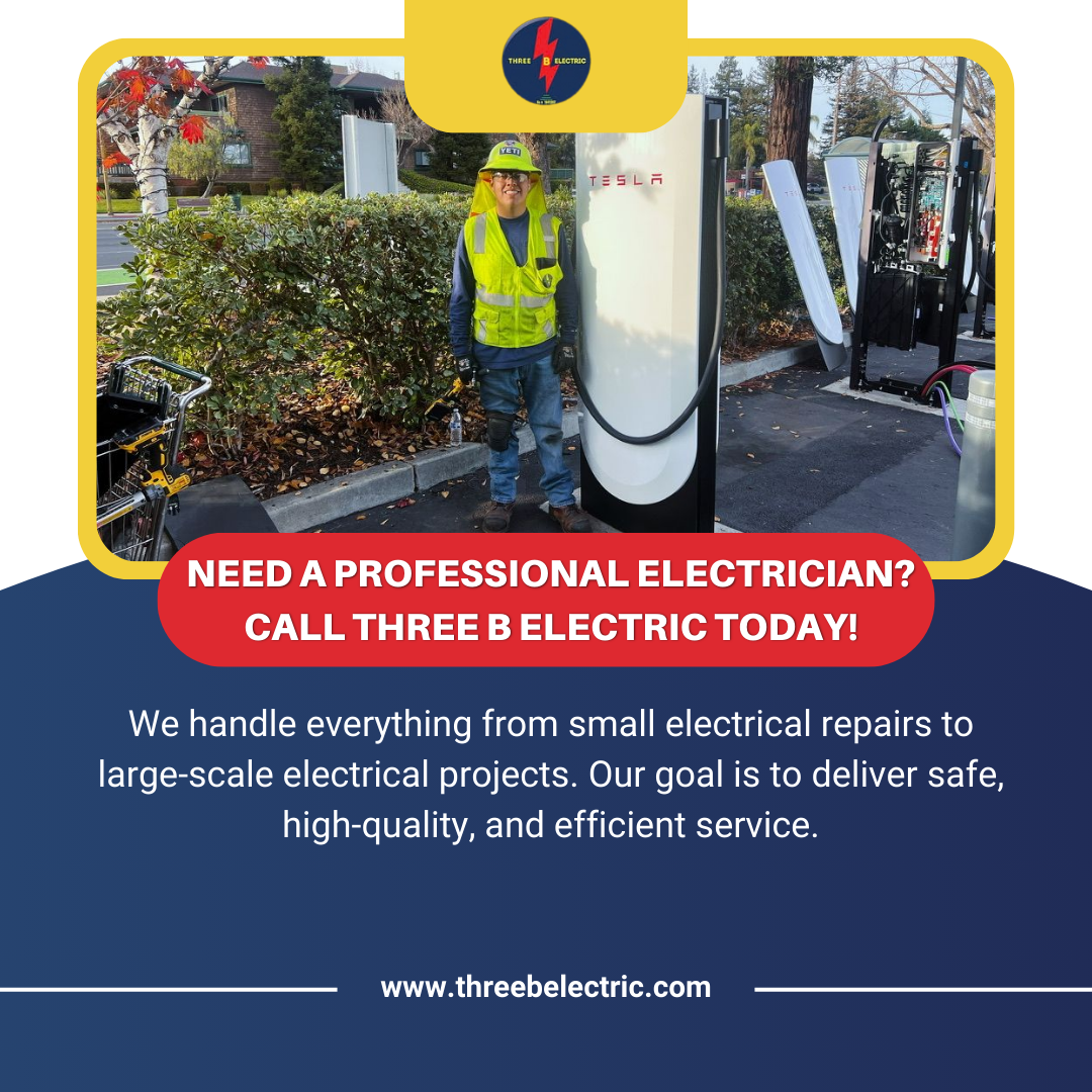 A man wearing a yellow safety vest and a green hat standing next to a Tesla electric vehicle charging station outdoors.