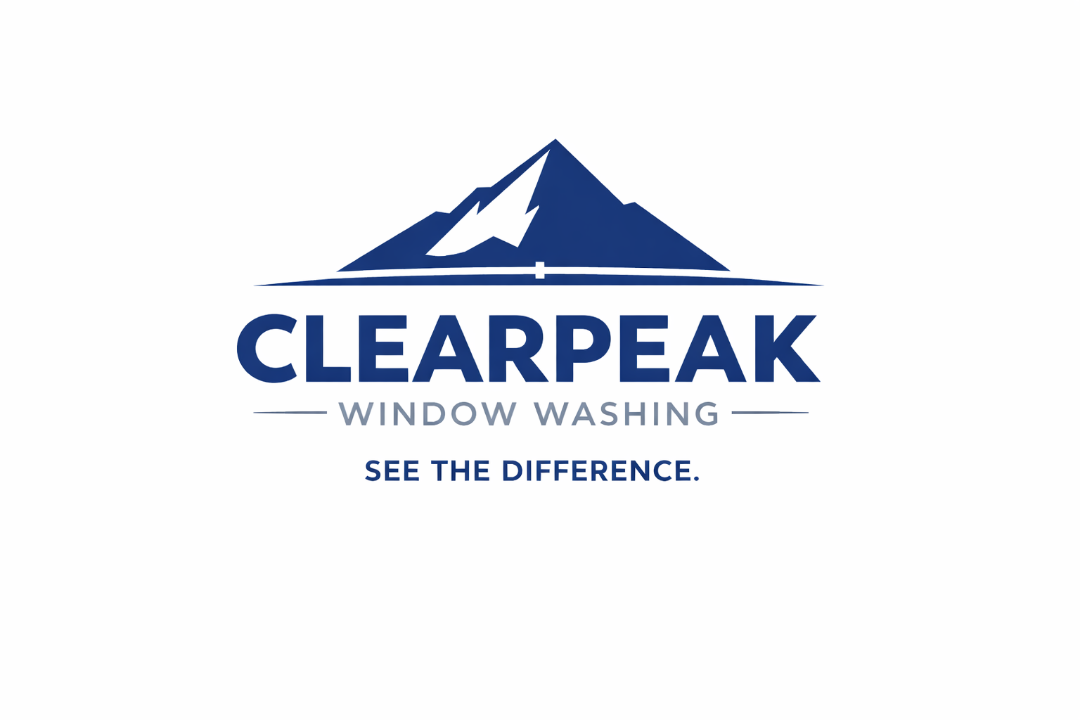 Logo for Clearpeak Window Washing featuring a stylized mountain and the tagline 'See the Difference'.