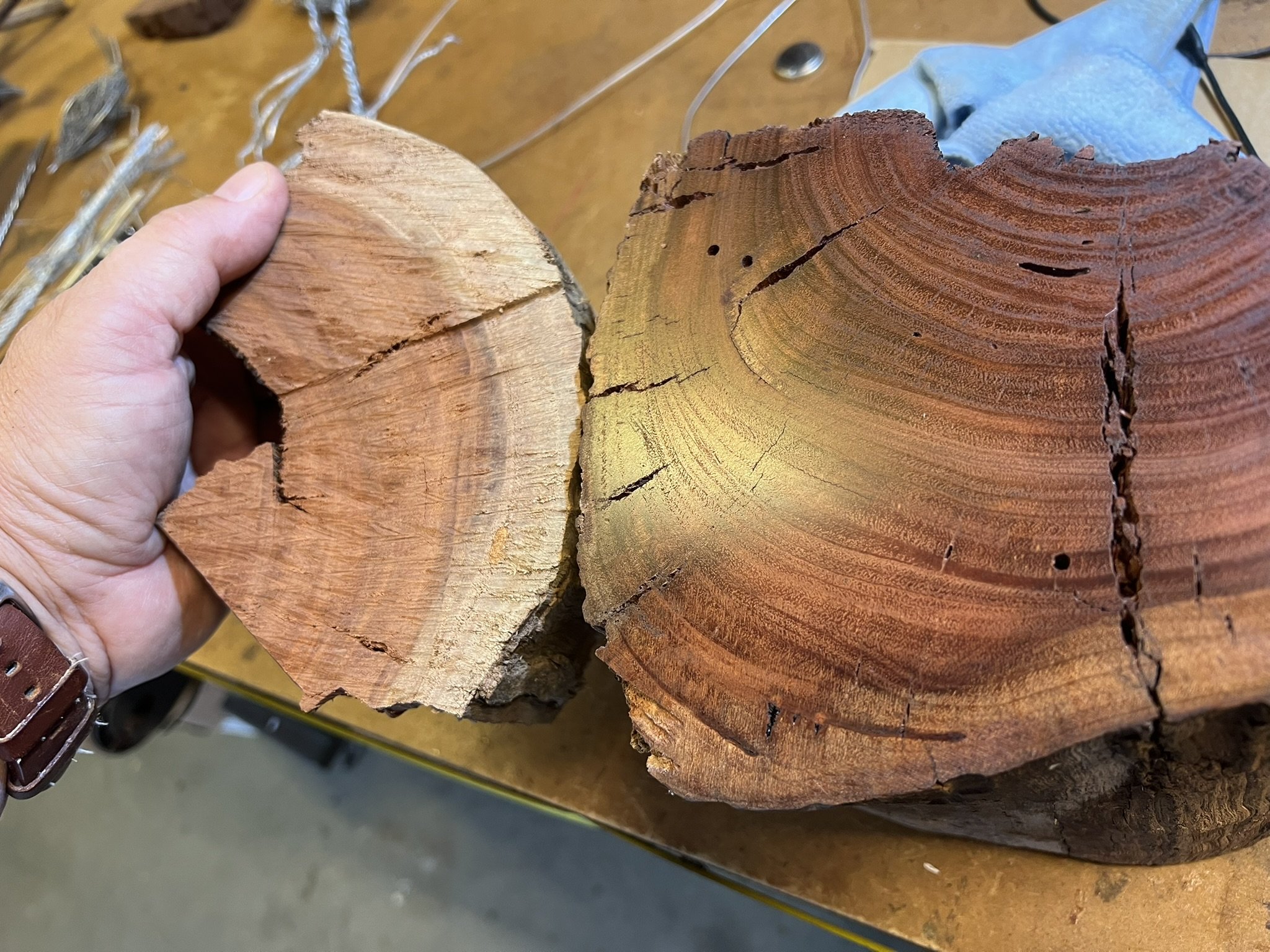 Refurbished timber art sculpture bases ready to have a wire sculpture placed on top by The Wire Studio on the Mornington Peninsula, Melbourne Victoria