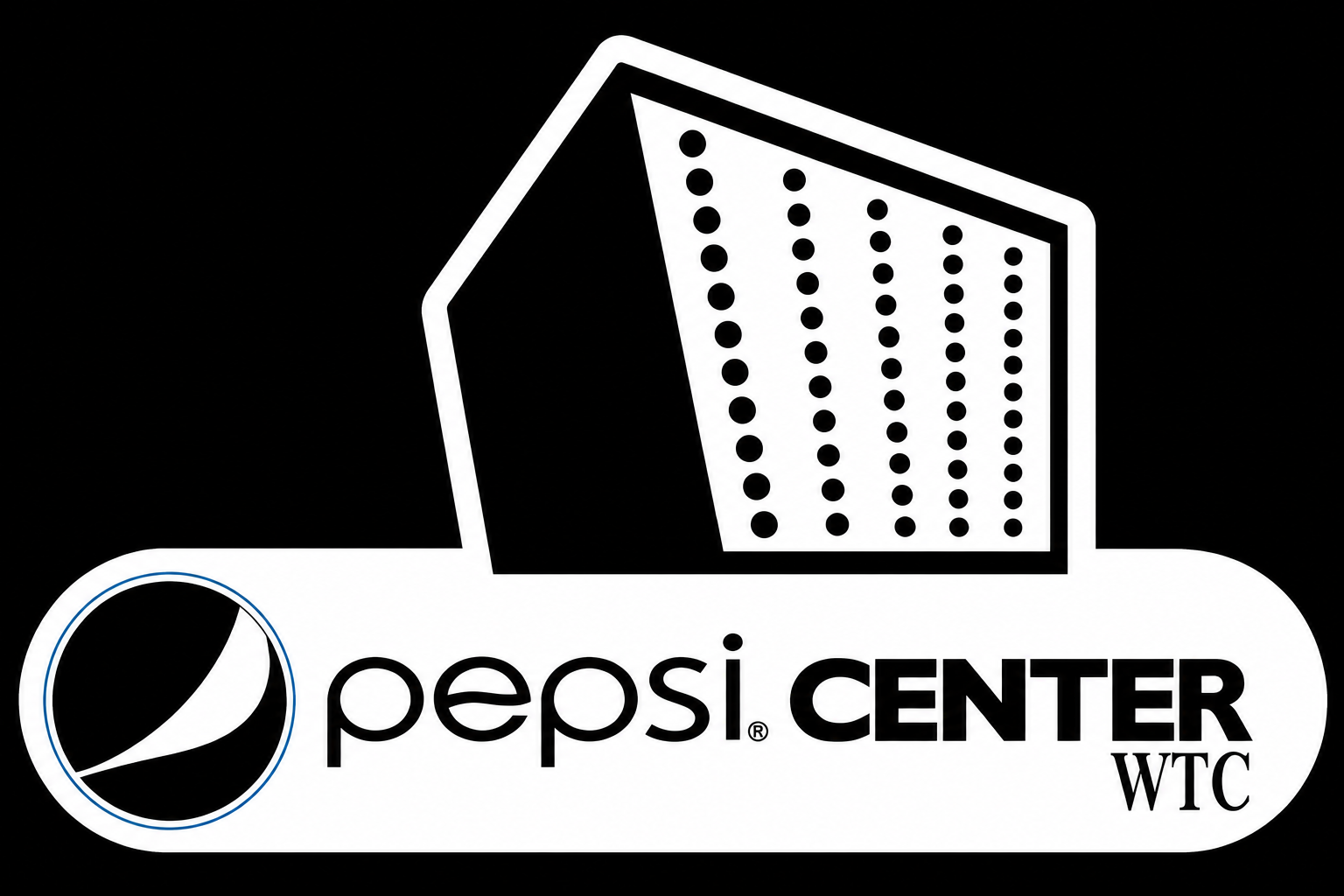 Logotipo del Pepsi Center WTC, con un diseño en negro y blanco que incluye la imagen de una copa de Pepsi y la inscripción 'pepsi CENTER WTC'.
