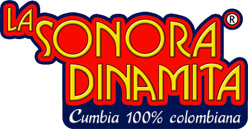 Logotipo de la marca La Sonora Dinamita con el texto "Cumbia 100% colombiana".