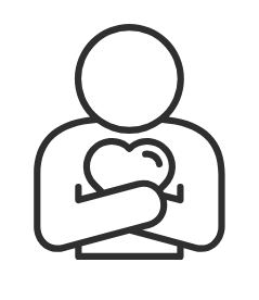Outline of a person holding their hand to their chest in a respectful or reflective gesture.