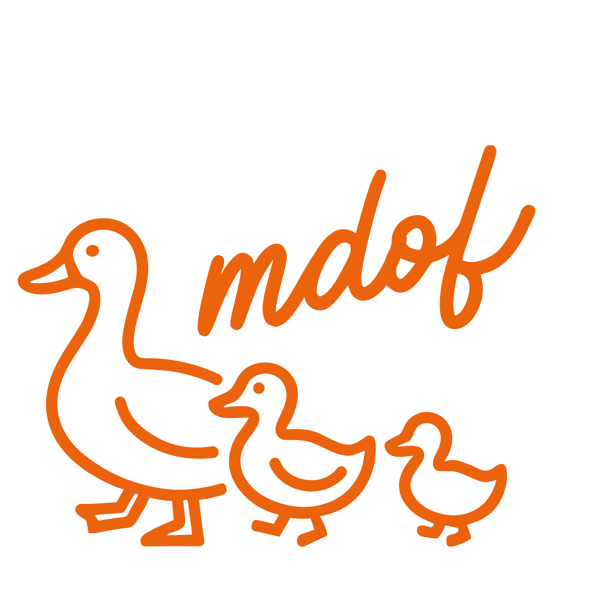 Orange line drawing of a duck and the words 'duck' and 'more' written in cursive.