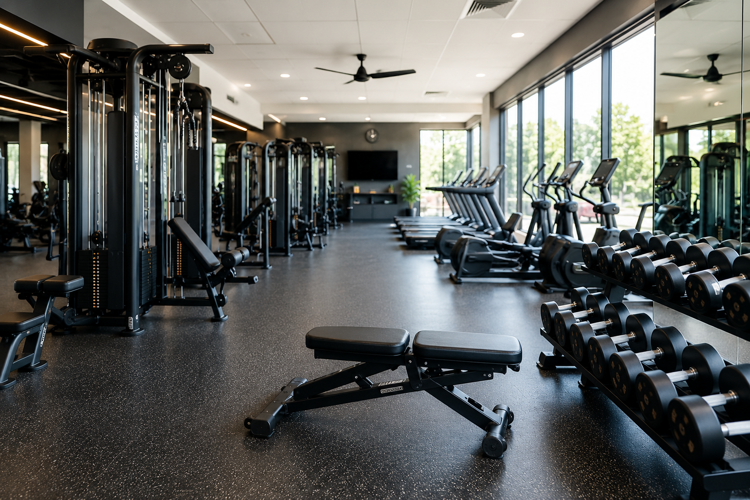 Clean gym and fitness center with exercise equipment in San Antonio.