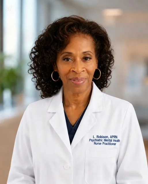 A professional African American woman with curly hair, wearing a white lab coat and hoop earrings, standing in a modern clinical setting.