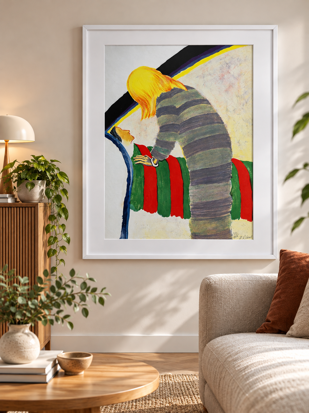 Ingelijst kunstwerk in Scandinavisch interieur.png