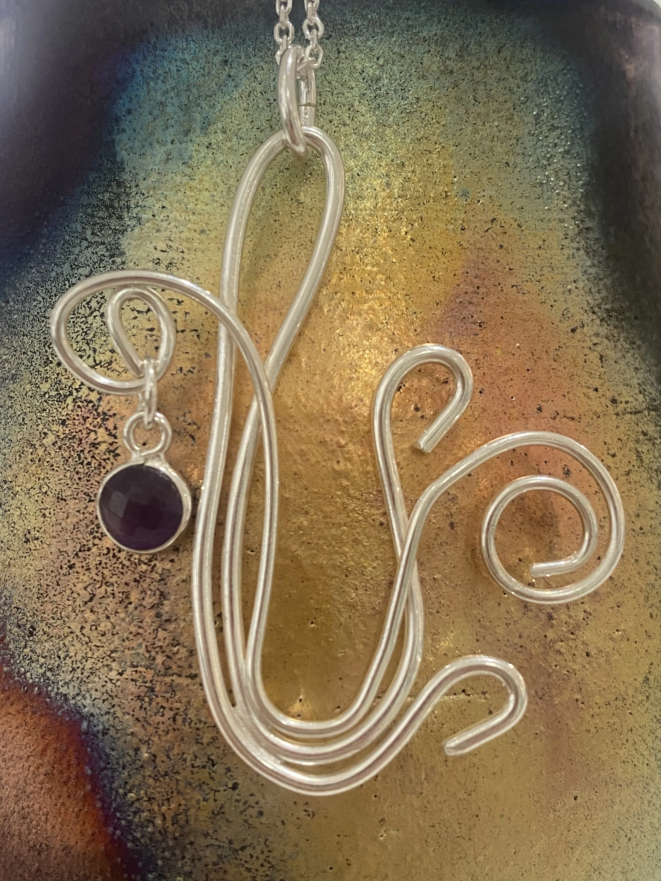 'Flora' Sterling Silver Necklace with Amethyst Charm