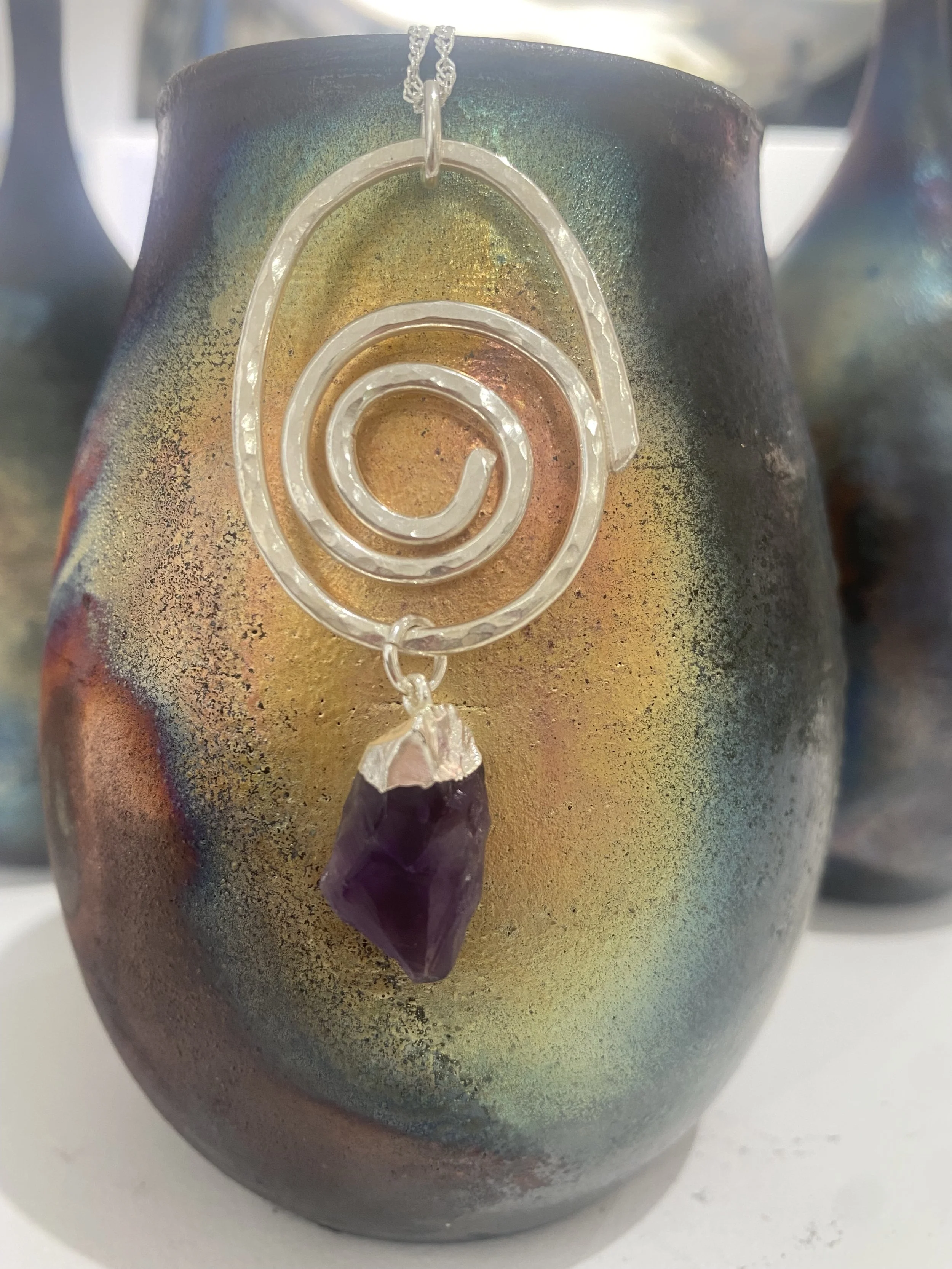Swirl pendant with Raw Amethyst Crystal