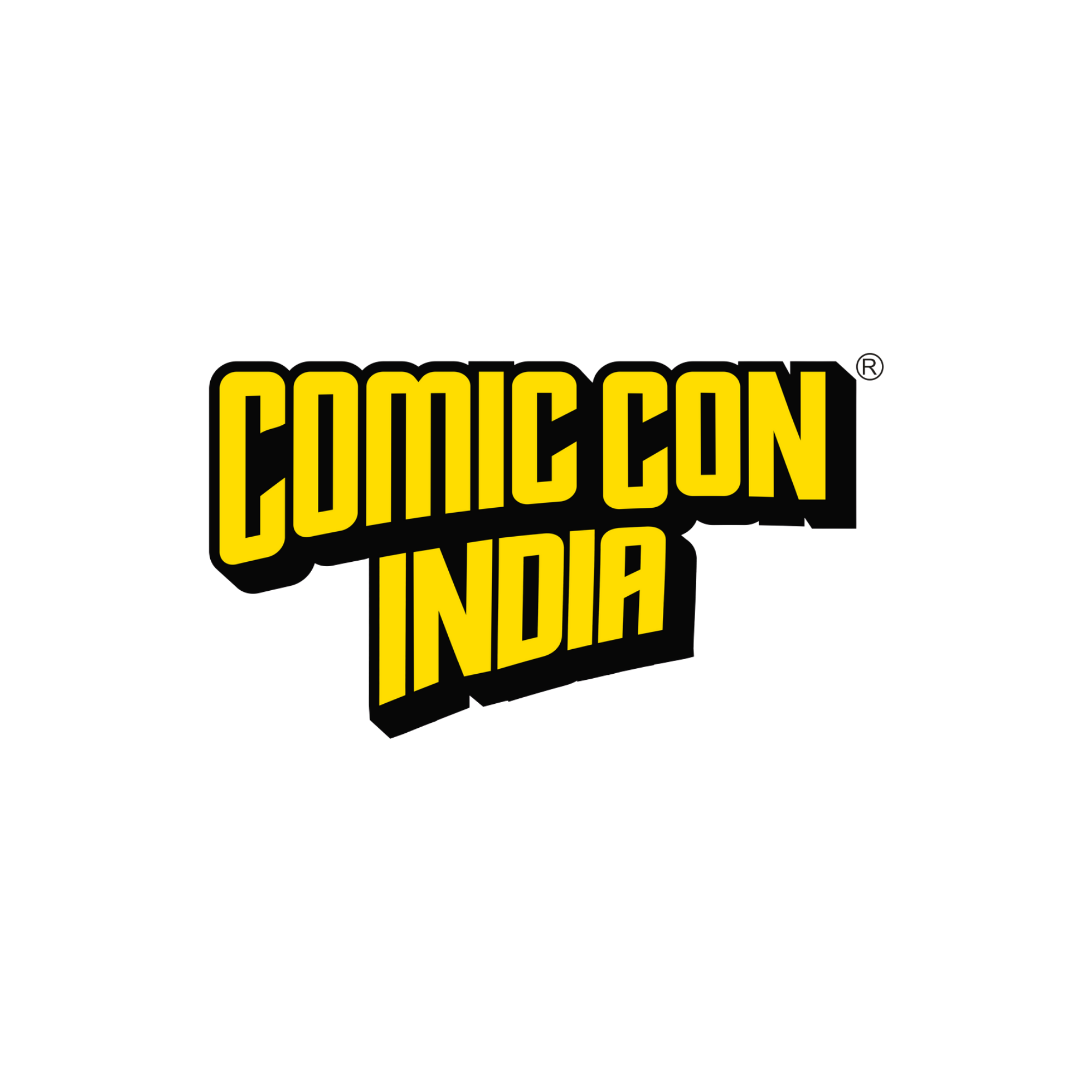 Comic Con India logo with yellow and black text on a black background.