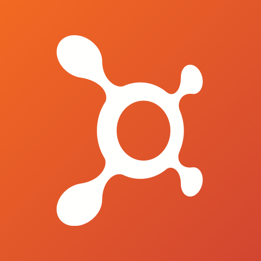 White abstract logo on orange gradient background