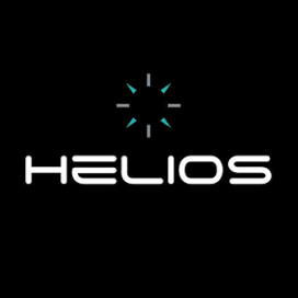 Helios logo with a black background and a circular graphic above the word Helios.