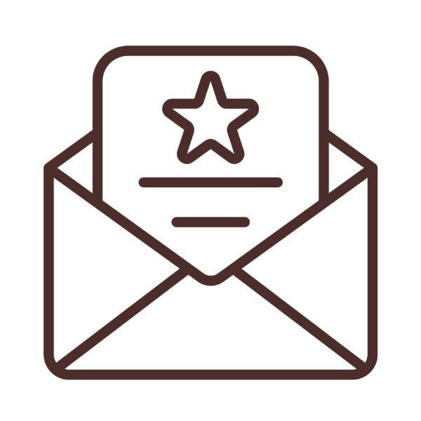 Envelope with a letter containing a star certification or award symbol.