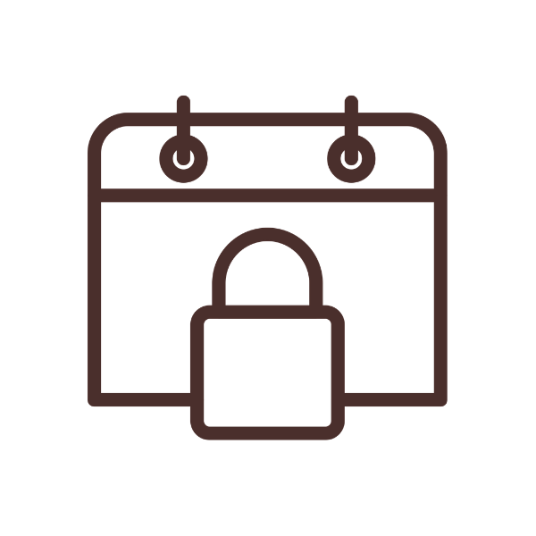 Calendar icon with a padlock, symbolizing security or privacy.