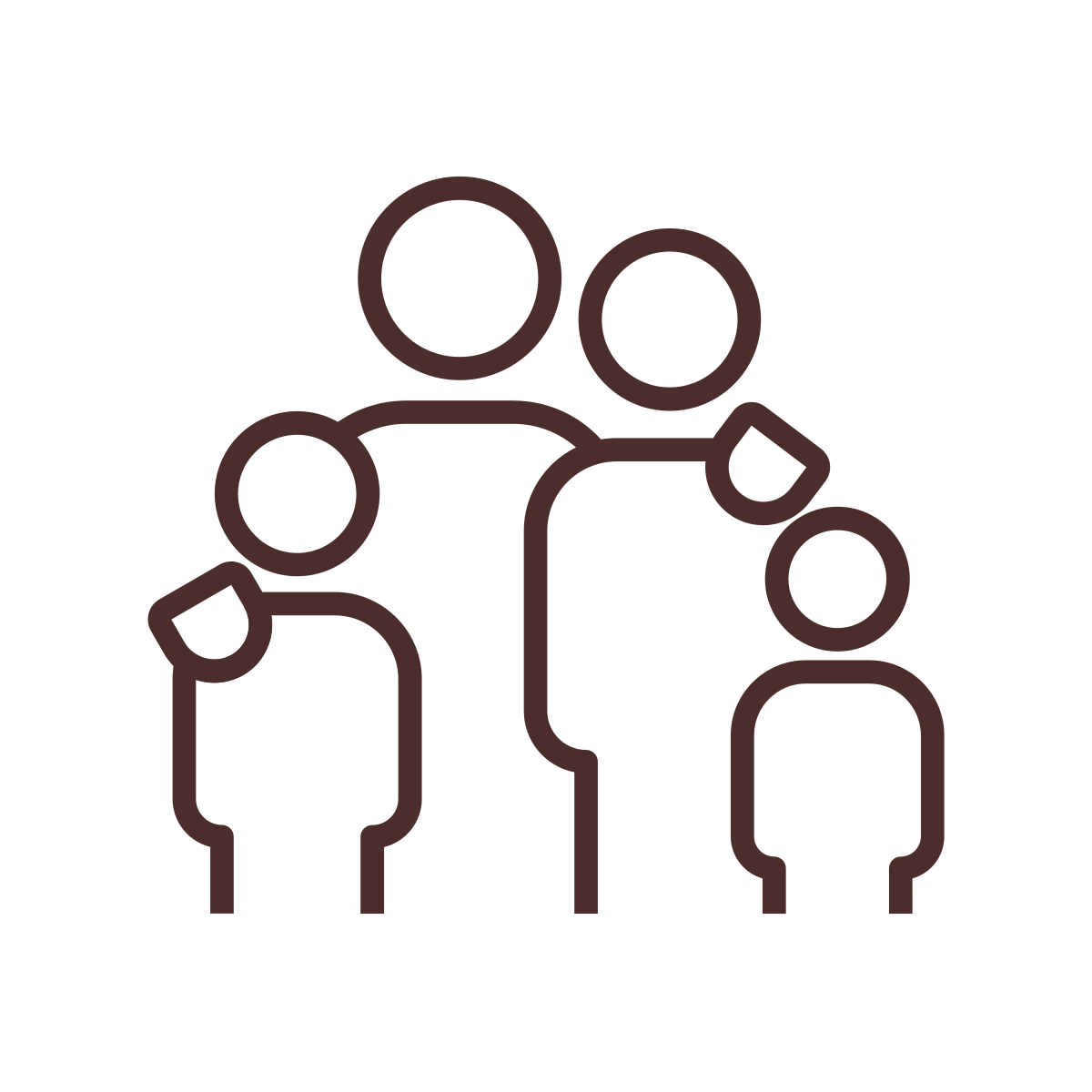 Line drawing of a group of four people standing close together, with two larger figures and two smaller figures, one on each side.